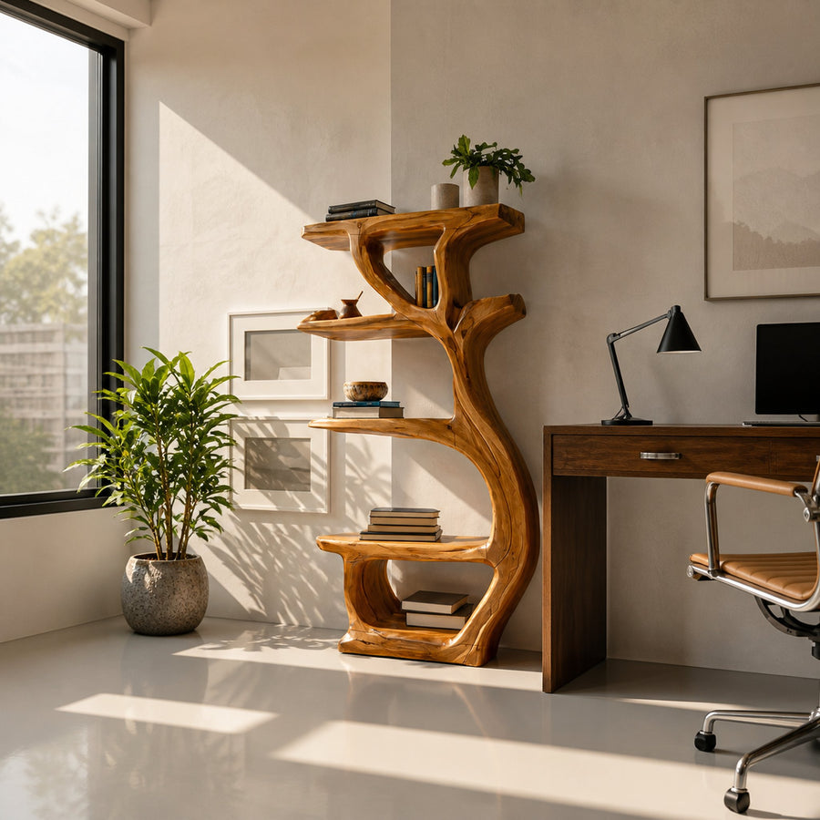 Modern Wooden Branch Tree Bookshelf For Living Room