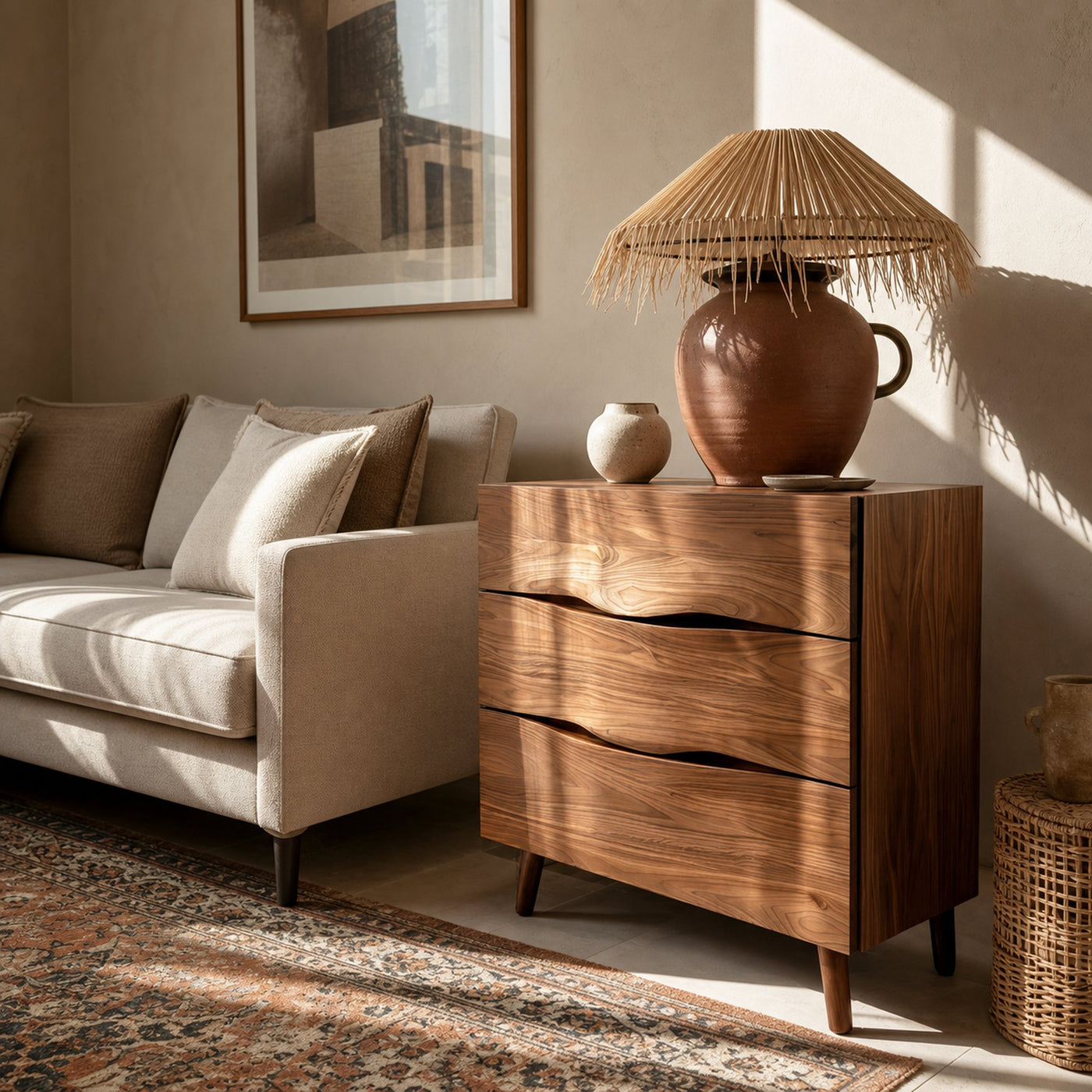 Modern Wooden Cabinet With Curved Handles For Bedroom Storage - product view 2