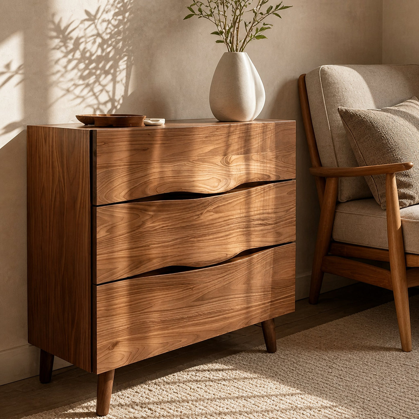 Modern Wooden Cabinet With Curved Handles For Bedroom Storage - product view 3