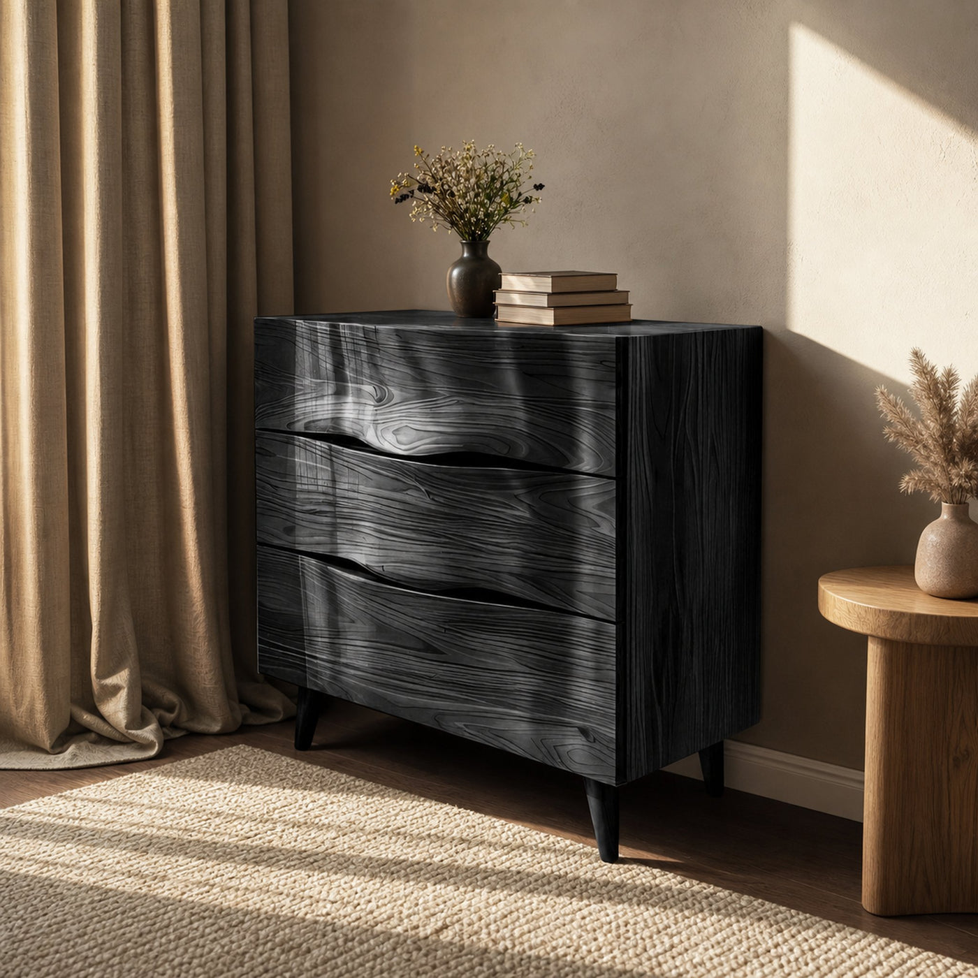 Modern Wooden Cabinet With Curved Handles For Bedroom Storage - product view 4