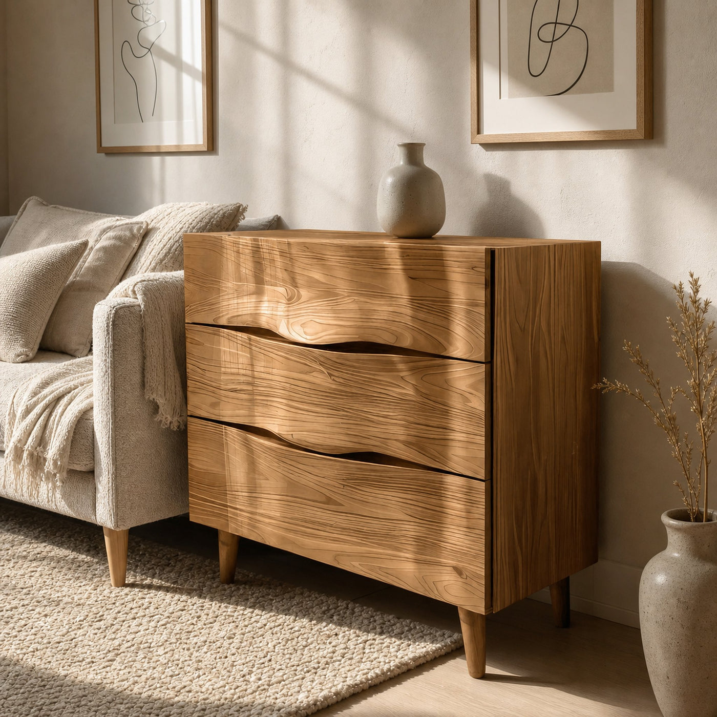 Modern Wooden Cabinet With Curved Handles For Bedroom Storage - product view 5