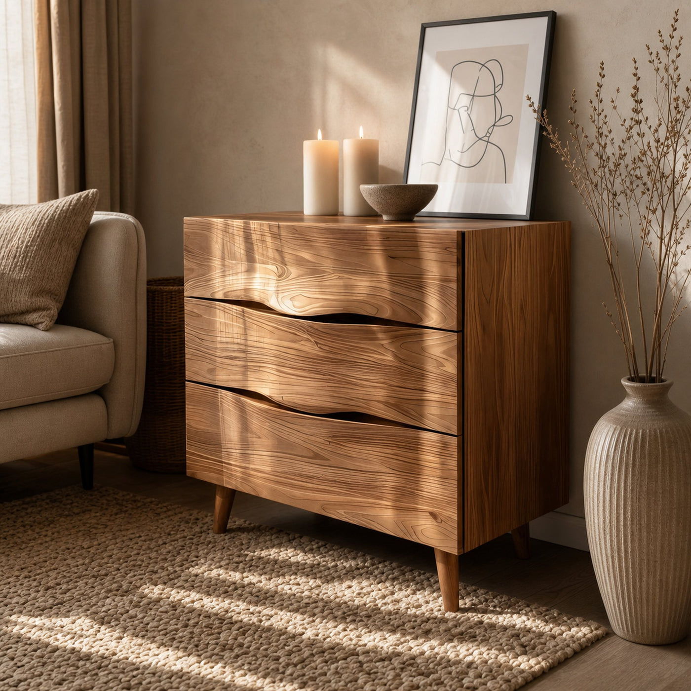 Modern Wooden Cabinet With Curved Handles For Bedroom Storage - product view 6