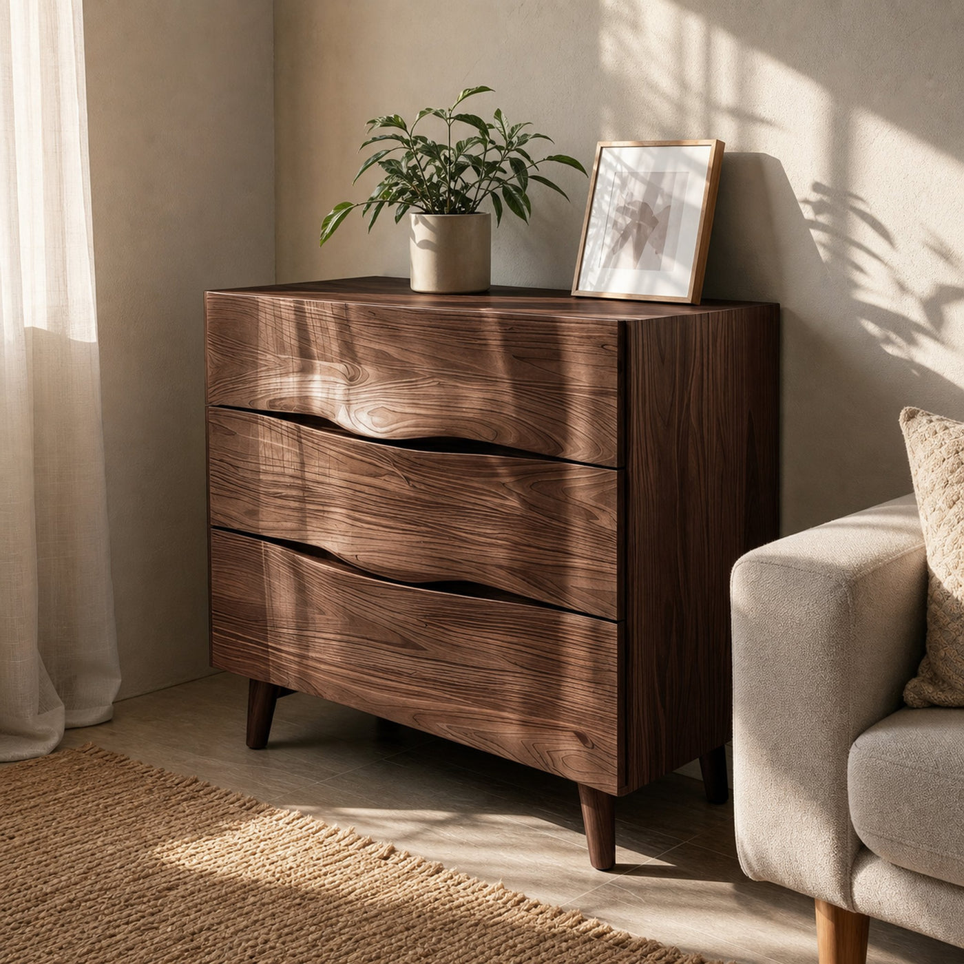 Modern Wooden Cabinet With Curved Handles For Bedroom Storage - product view 7