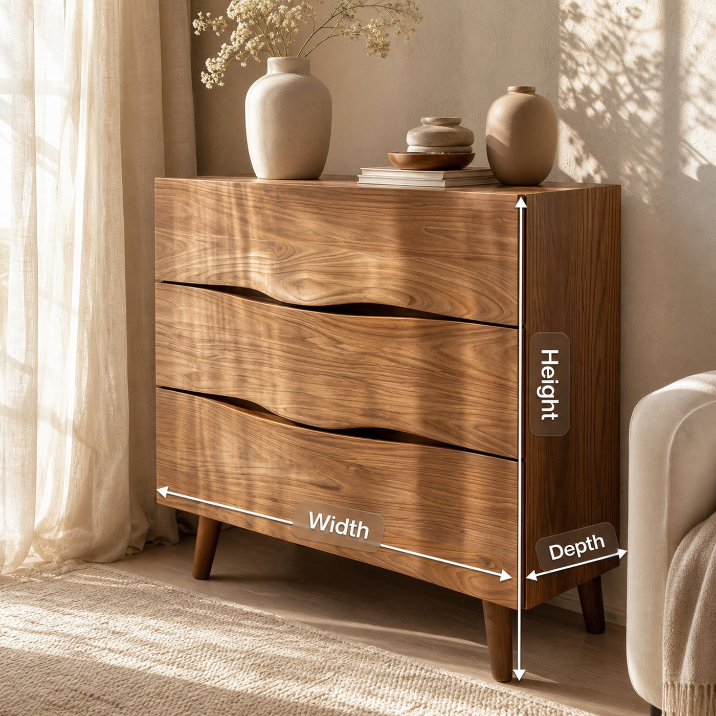 Modern Wooden Cabinet With Curved Handles For Bedroom Storage - product view 8