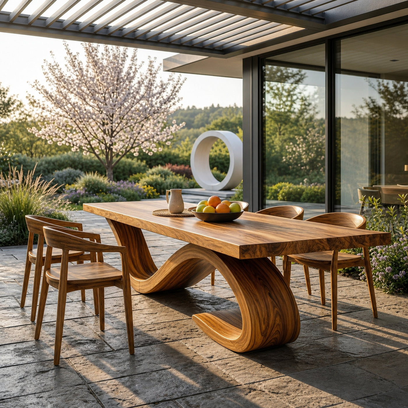 Modern Wooden Dining Table With Curved Base For Dining Area - product view 6