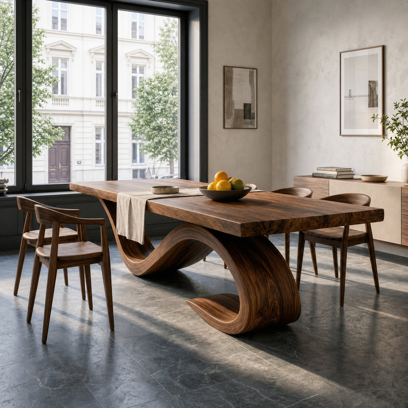 Modern Wooden Dining Table With Curved Base For Dining Area - product view 7
