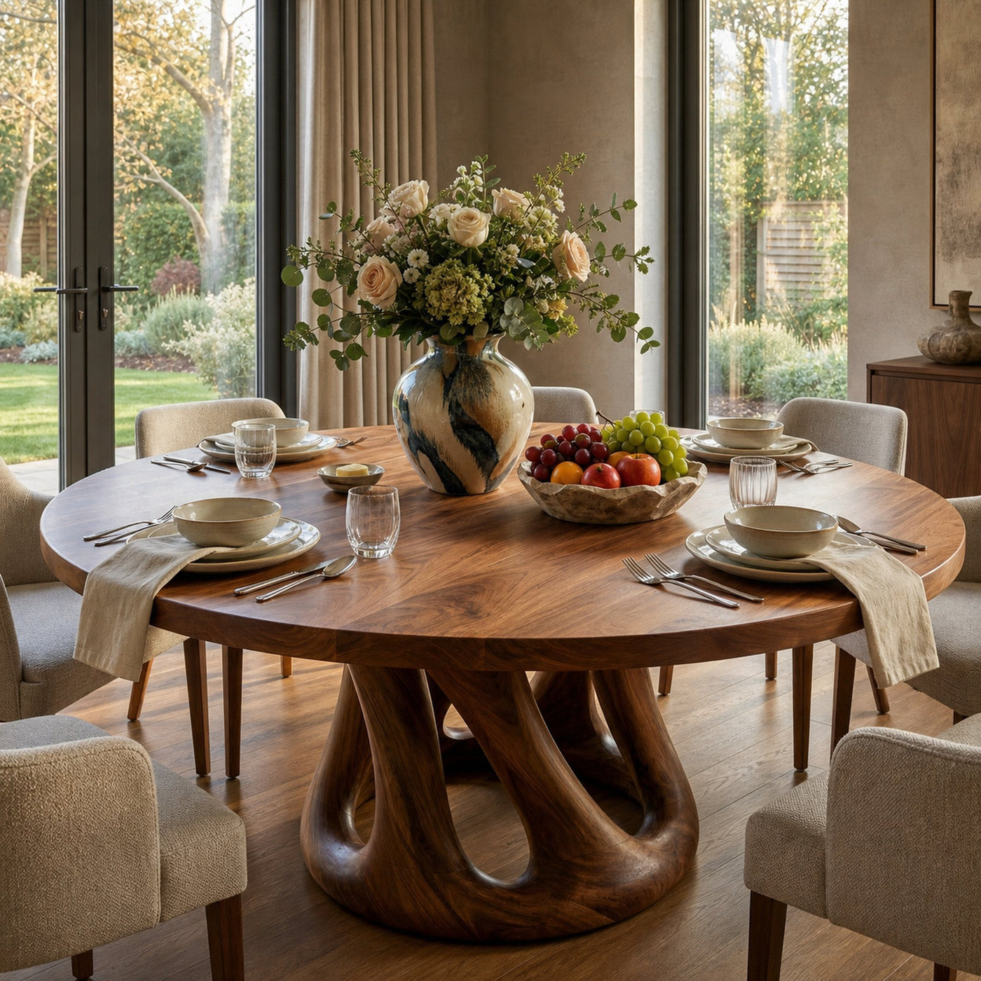 Modern Wooden Dining Table With Pedestal Base For Kitchen