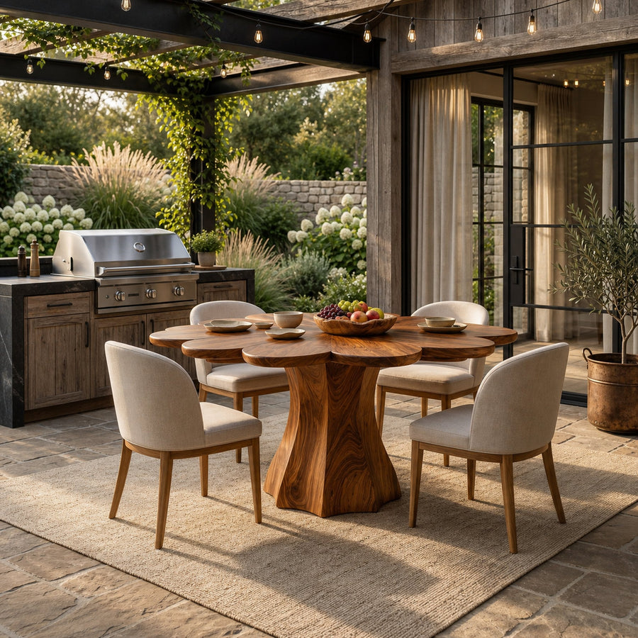 Modern Wooden Dining Table With Petal Top For Dining Area