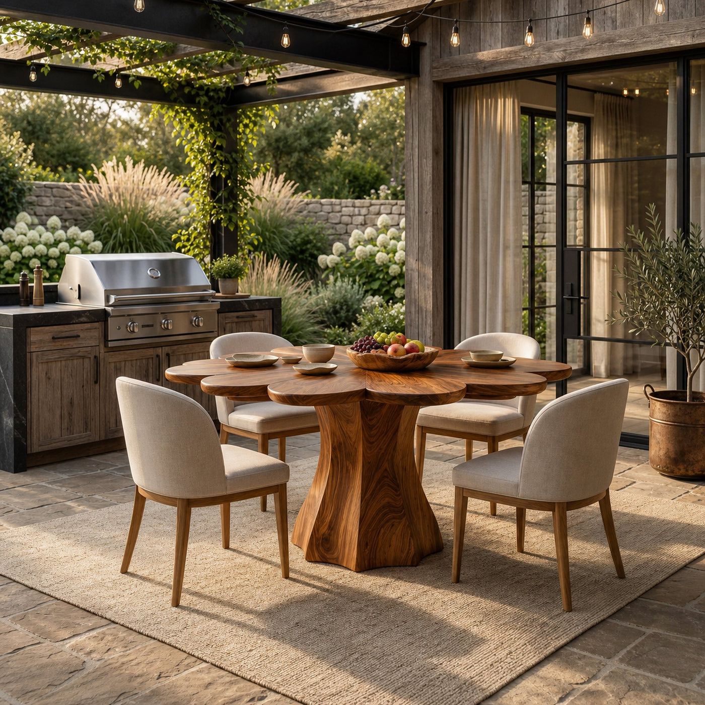 Modern Wooden Dining Table With Petal Top For Dining Area