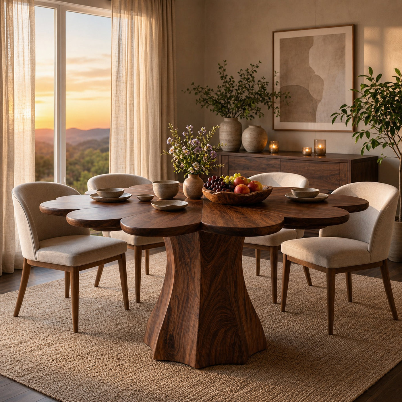 Modern Wooden Dining Table With Petal Top For Dining Area - product view 7