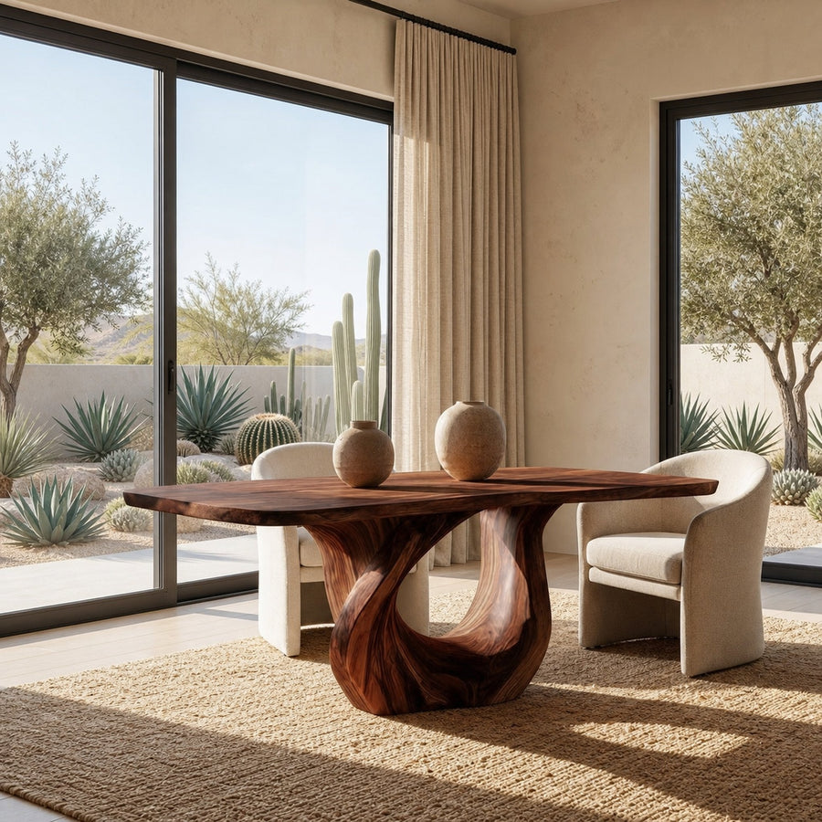 Modern Wooden Dining Table With Sculptural Base For Dining