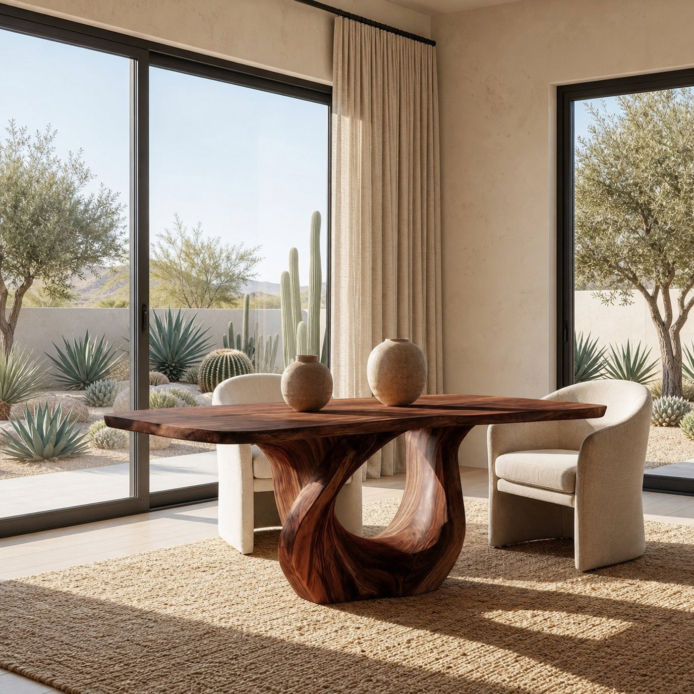 Modern Wooden Dining Table With Sculptural Base For Dining
