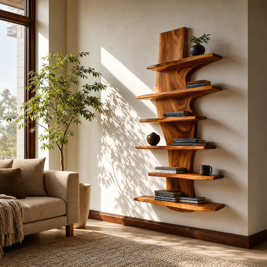 Modern Wooden Floating Bookshelf For Living Room Decor