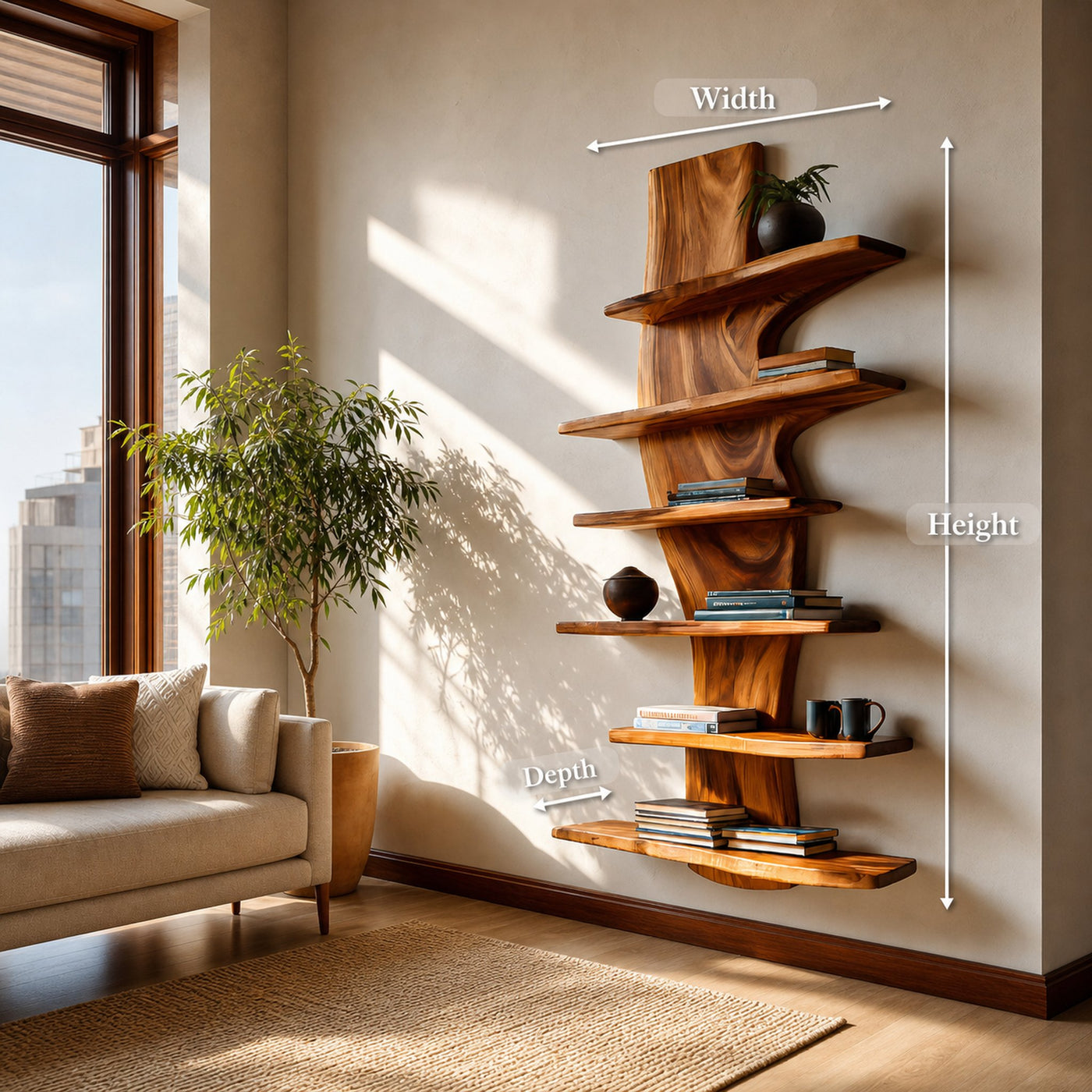 Modern Wooden Floating Bookshelf For Living Room Decor - product view 8