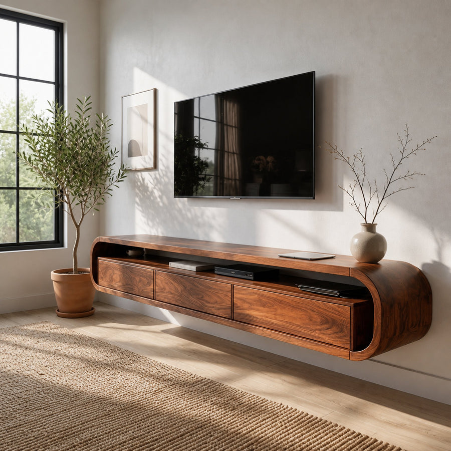 Modern Wooden Floating TV Stand For Living Room Storage
