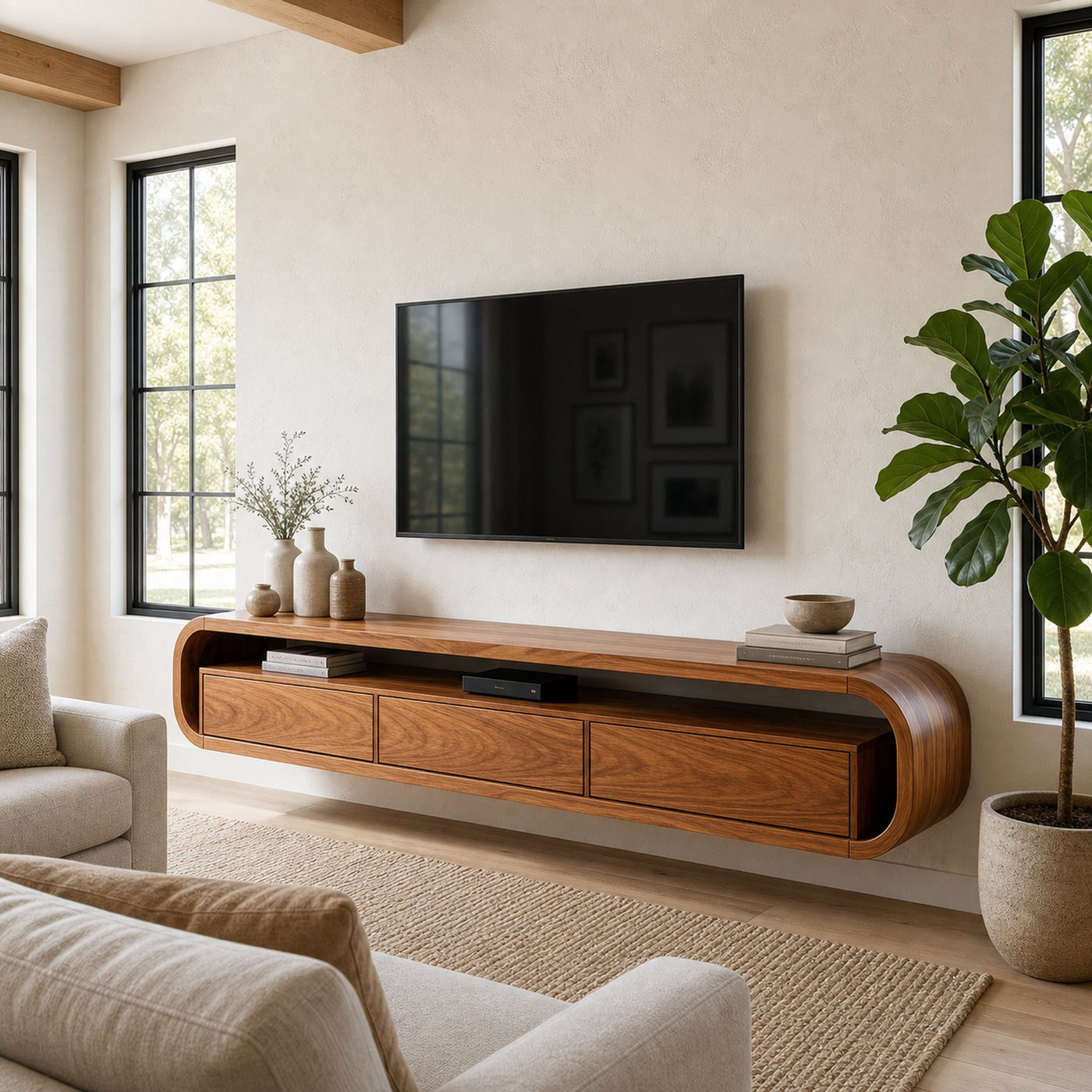 Modern Wooden Floating TV Stand For Living Room Storage - product view 6