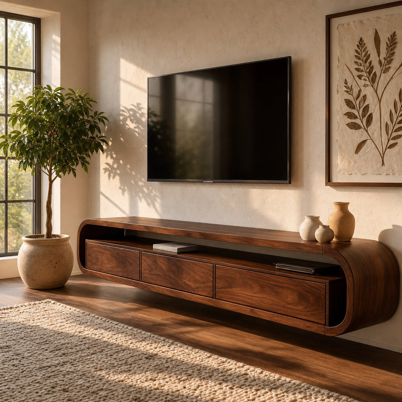Modern Wooden Floating TV Stand For Living Room Storage - product view 7
