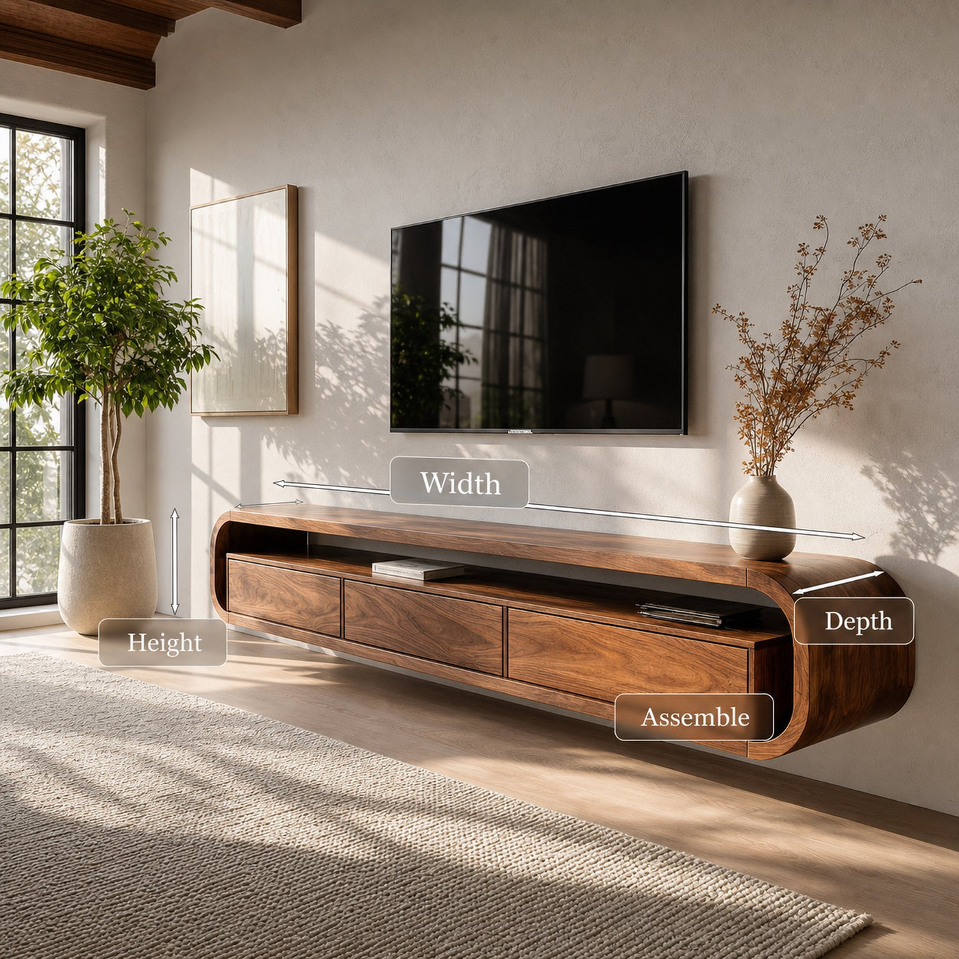 Modern Wooden Floating TV Stand For Living Room Storage - product view 8