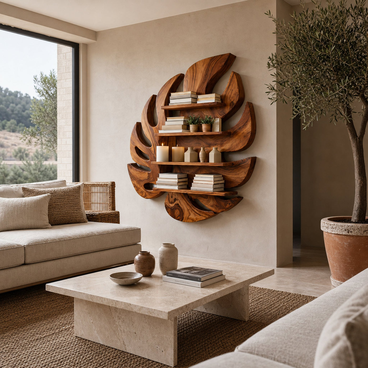 Modern Wooden Leaf Floating Bookshelf For Living Room