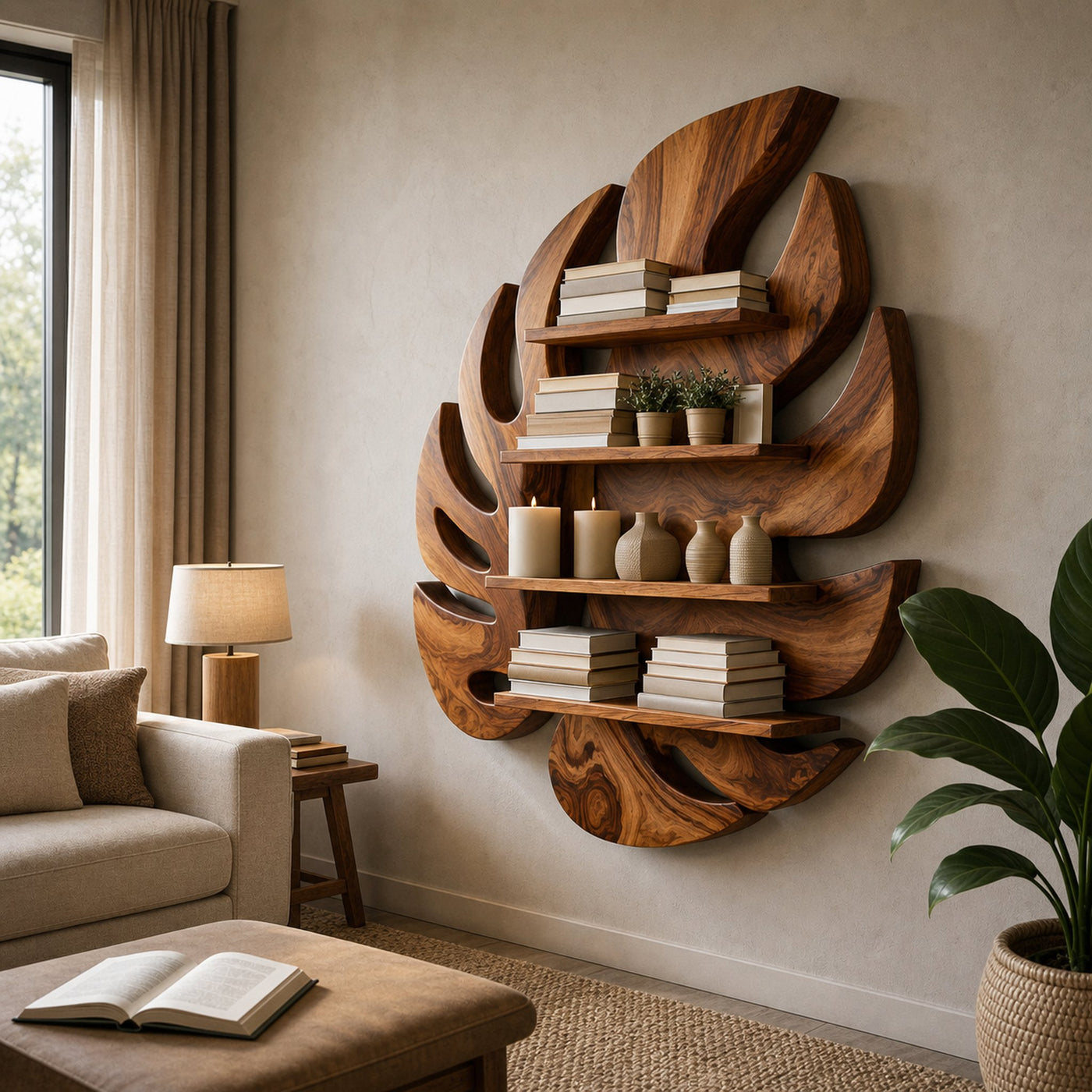 Modern Wooden Leaf Floating Bookshelf For Living Room - product view 6