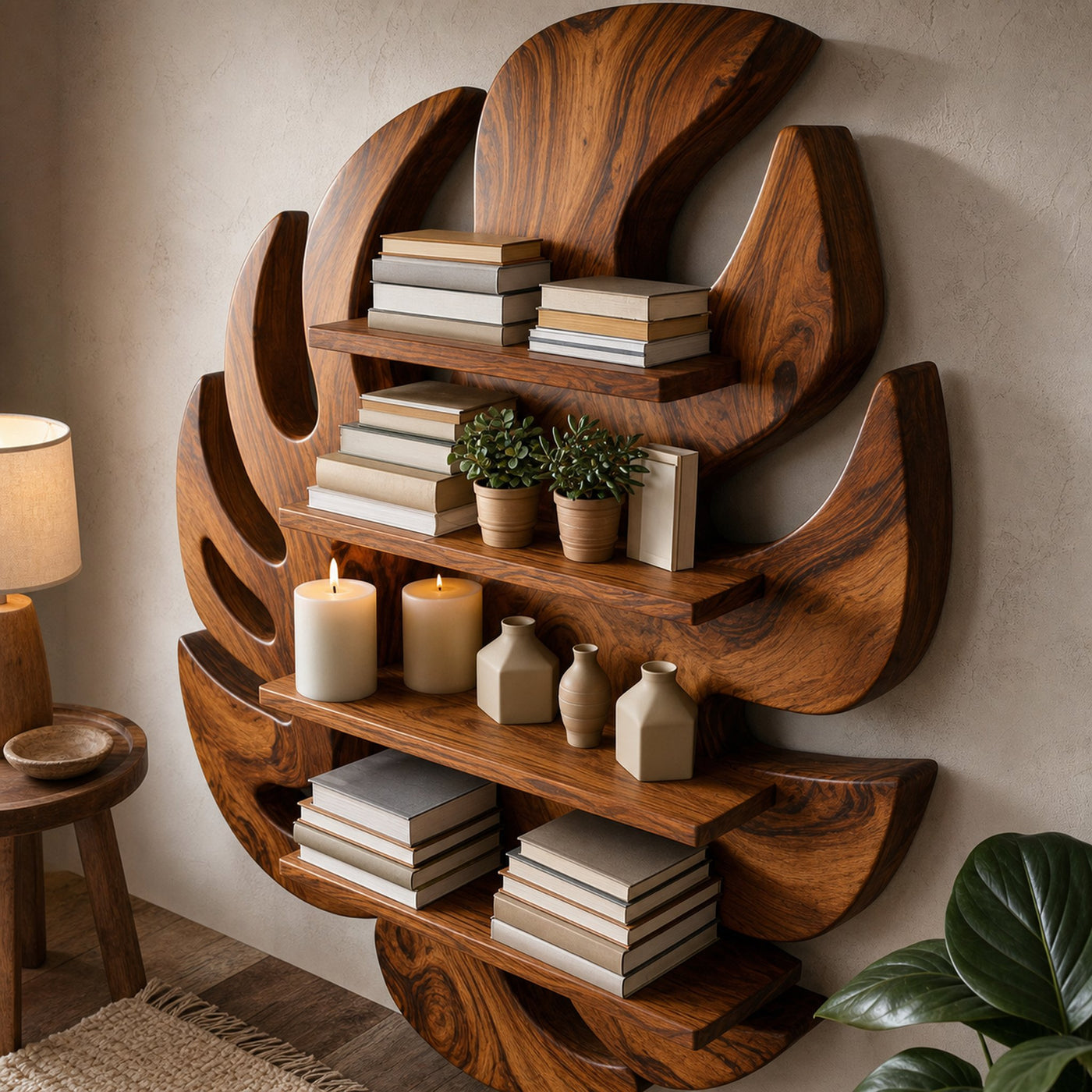 Modern Wooden Leaf Floating Bookshelf For Living Room - product view 7