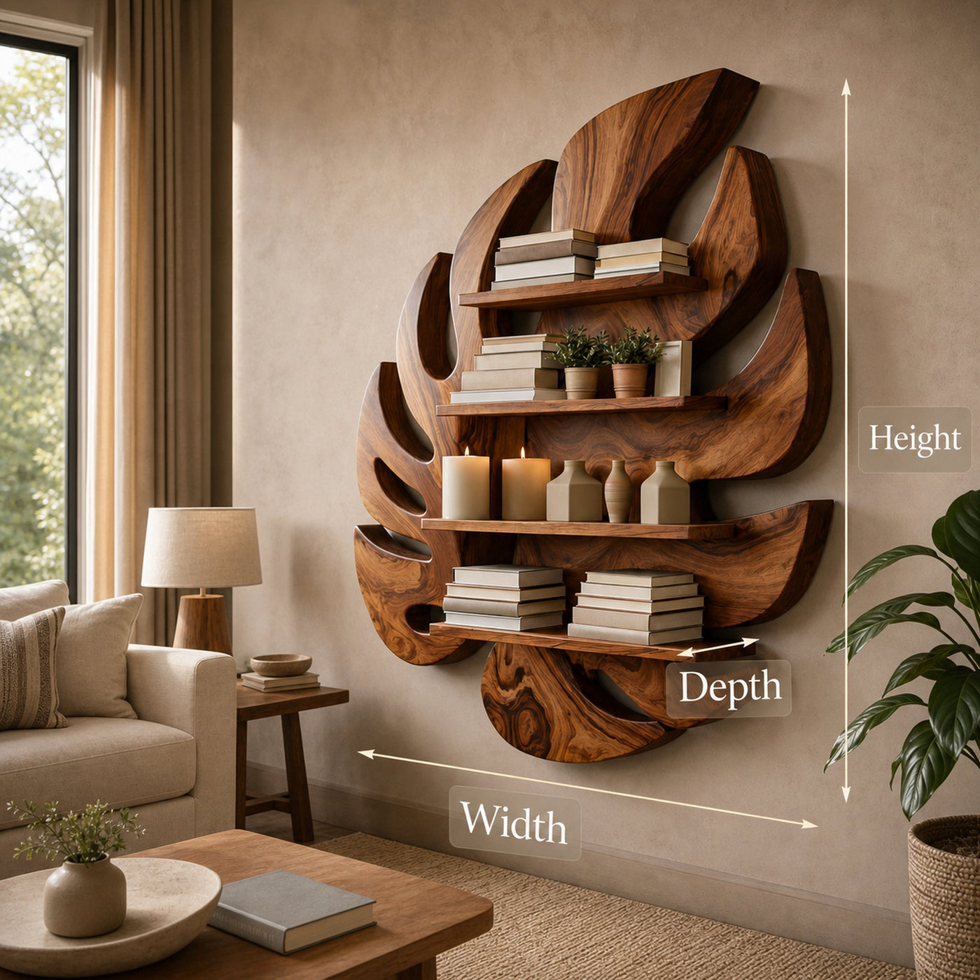 Modern Wooden Leaf Floating Bookshelf For Living Room - product view 8
