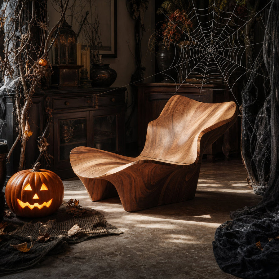 Modern Wooden Live Edge Accent Chair For Living Room Halloween Decor