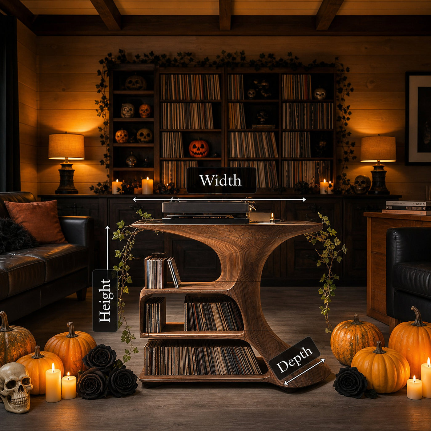 Modern Wooden Live Edge Record Stand For Bedroom Halloween Ideas - product view 6