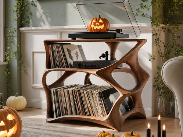 Modern Wooden Live Edge Record Stand For Living Room Halloween Style