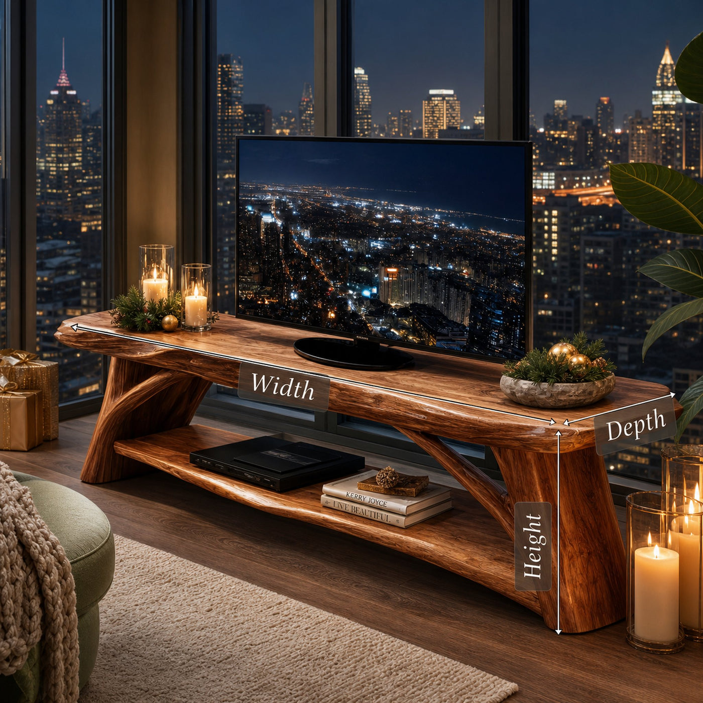 Modern Wooden Live Edge TV Console For Christmas Bedroom Design - product view 7