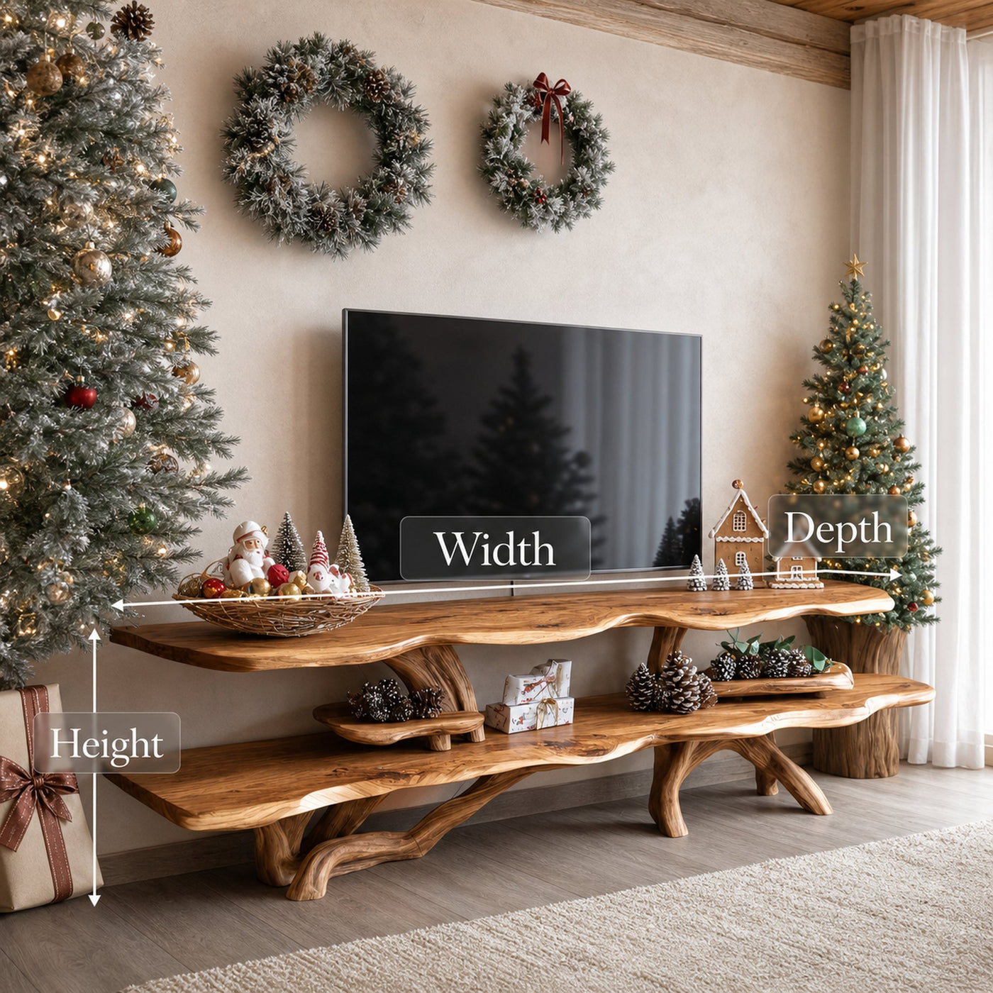 Modern Wooden Live Edge TV Console For Holiday Entryway And Living Room - product view 6