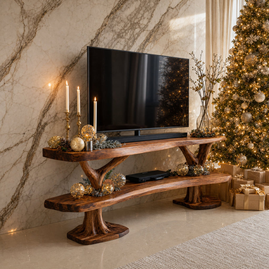 Modern Wooden Live Edge TV Console For Winter Interior Design