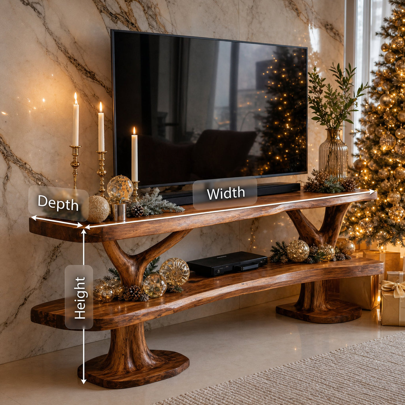 Modern Wooden Live Edge TV Console For Winter Interior Design - product view 6