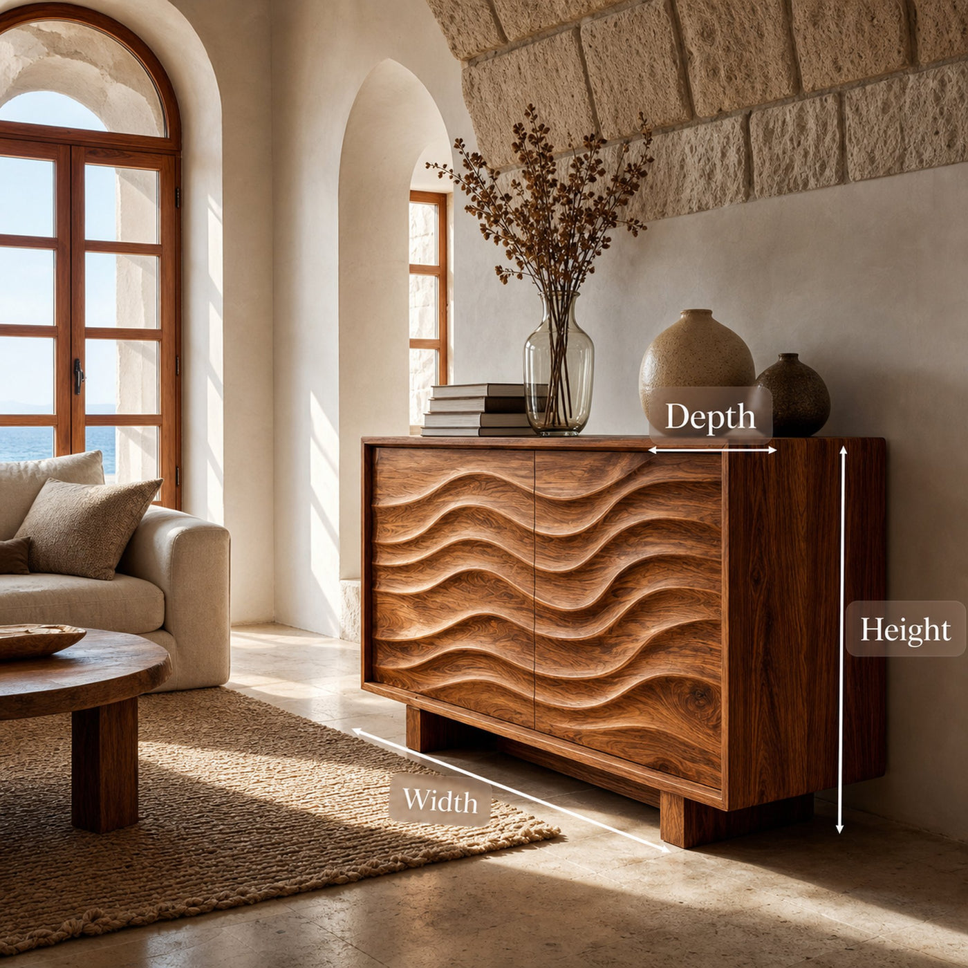 Modern Wooden Sideboard Wave Carving For Kitchen - product view 8