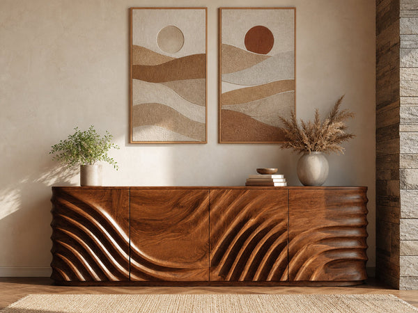 Modern Wooden Sideboard With Carved Door For Minimalist Living Space