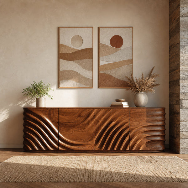 Modern Wooden Sideboard With Carved Door For Minimalist Living Space
