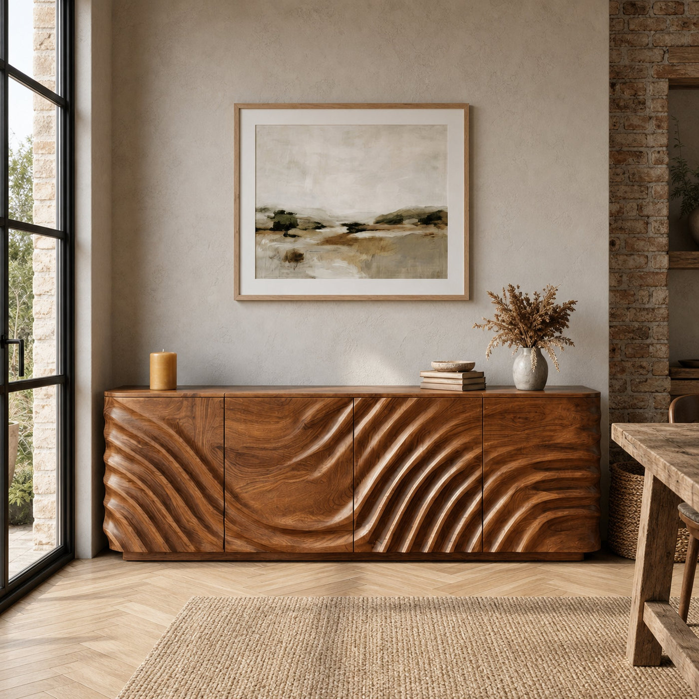 Modern Wooden Sideboard With Carved Door For Minimalist Living Space - product view 6