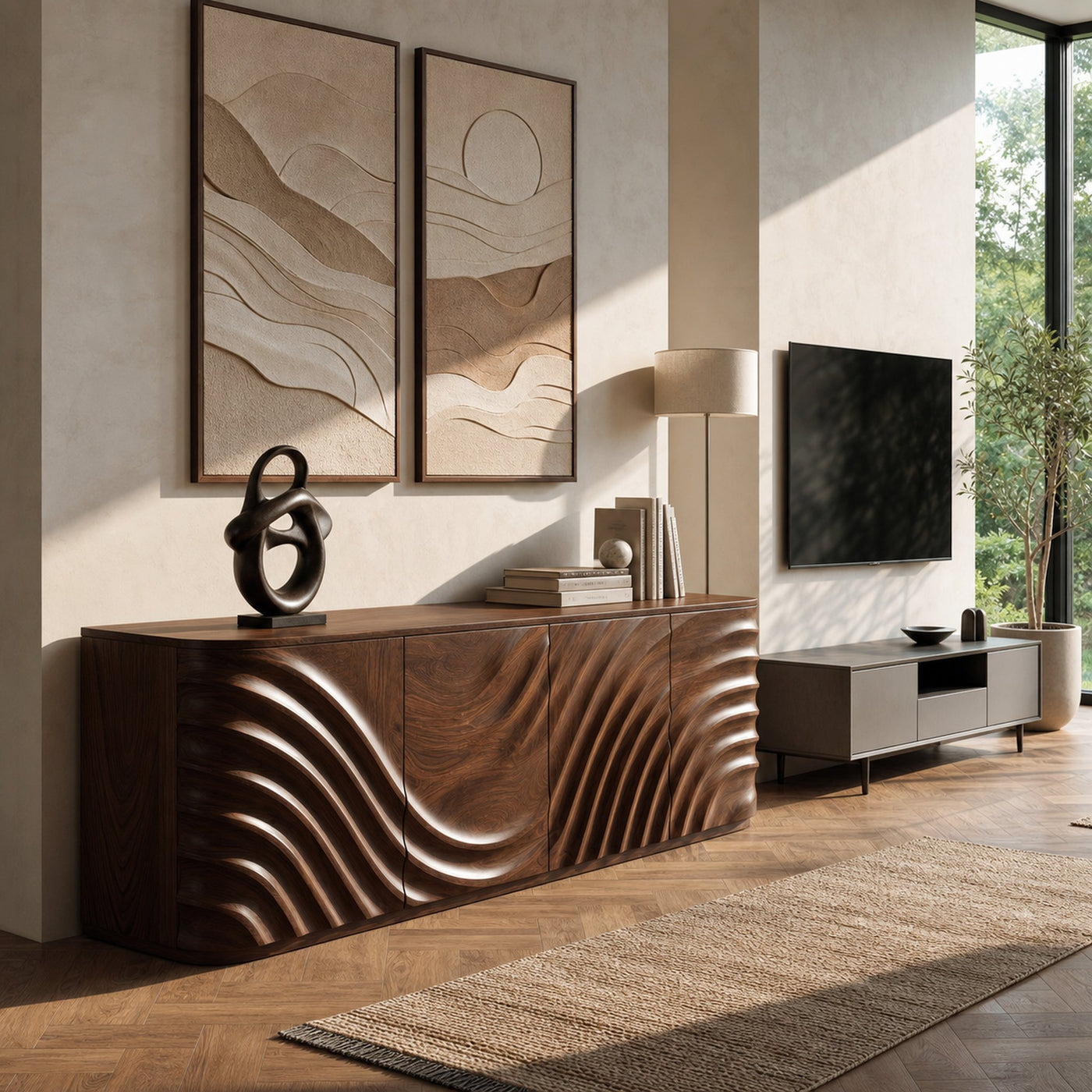 Modern Wooden Sideboard With Carved Door For Minimalist Living Space - product view 7