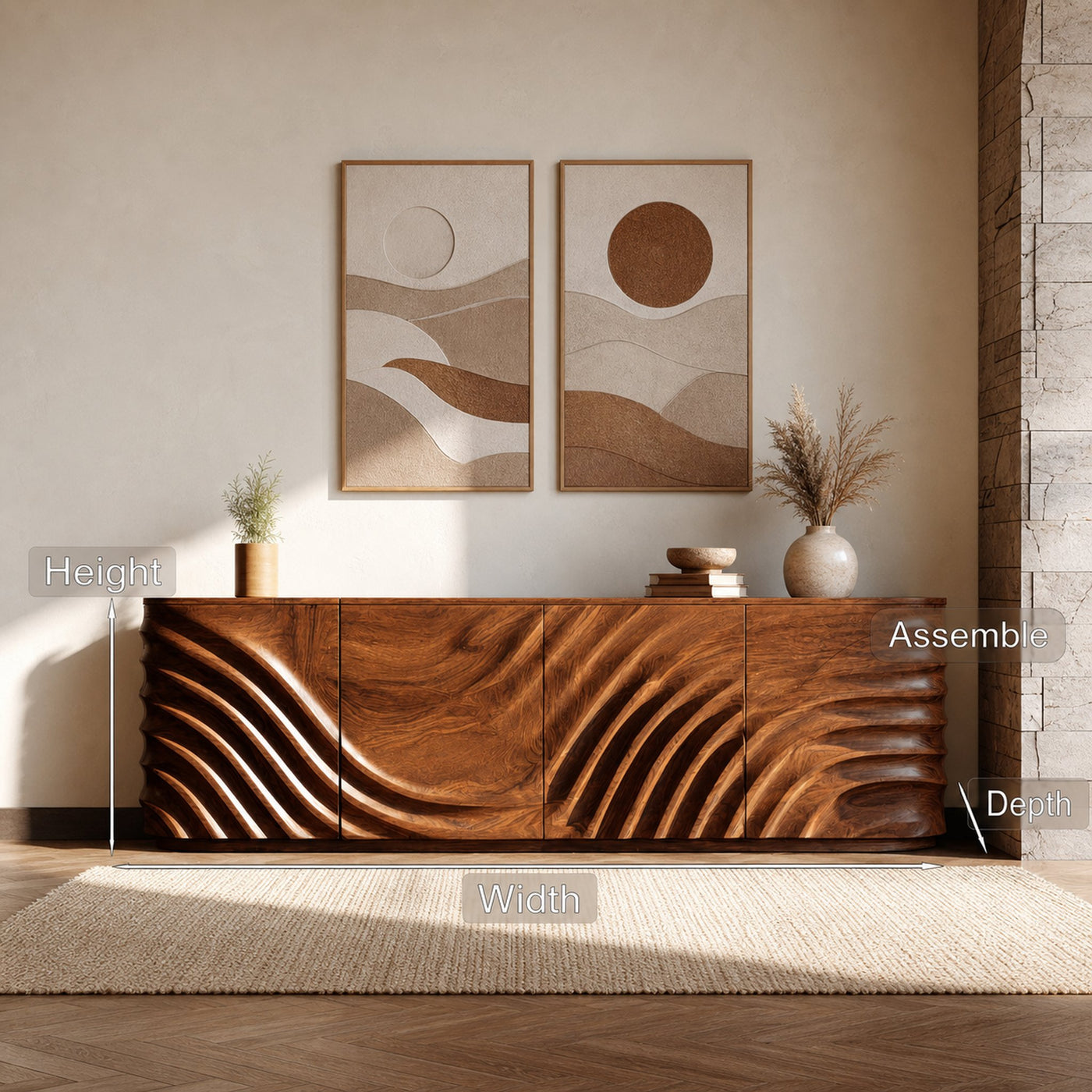 Modern Wooden Sideboard With Carved Door For Minimalist Living Space - product view 8