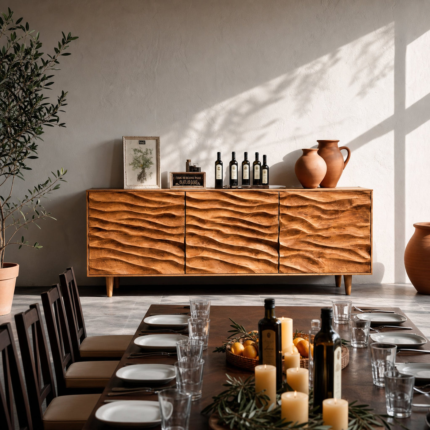 Modern Wooden Sideboard With Carved Wave Doors For Contemporary Living - product view 6