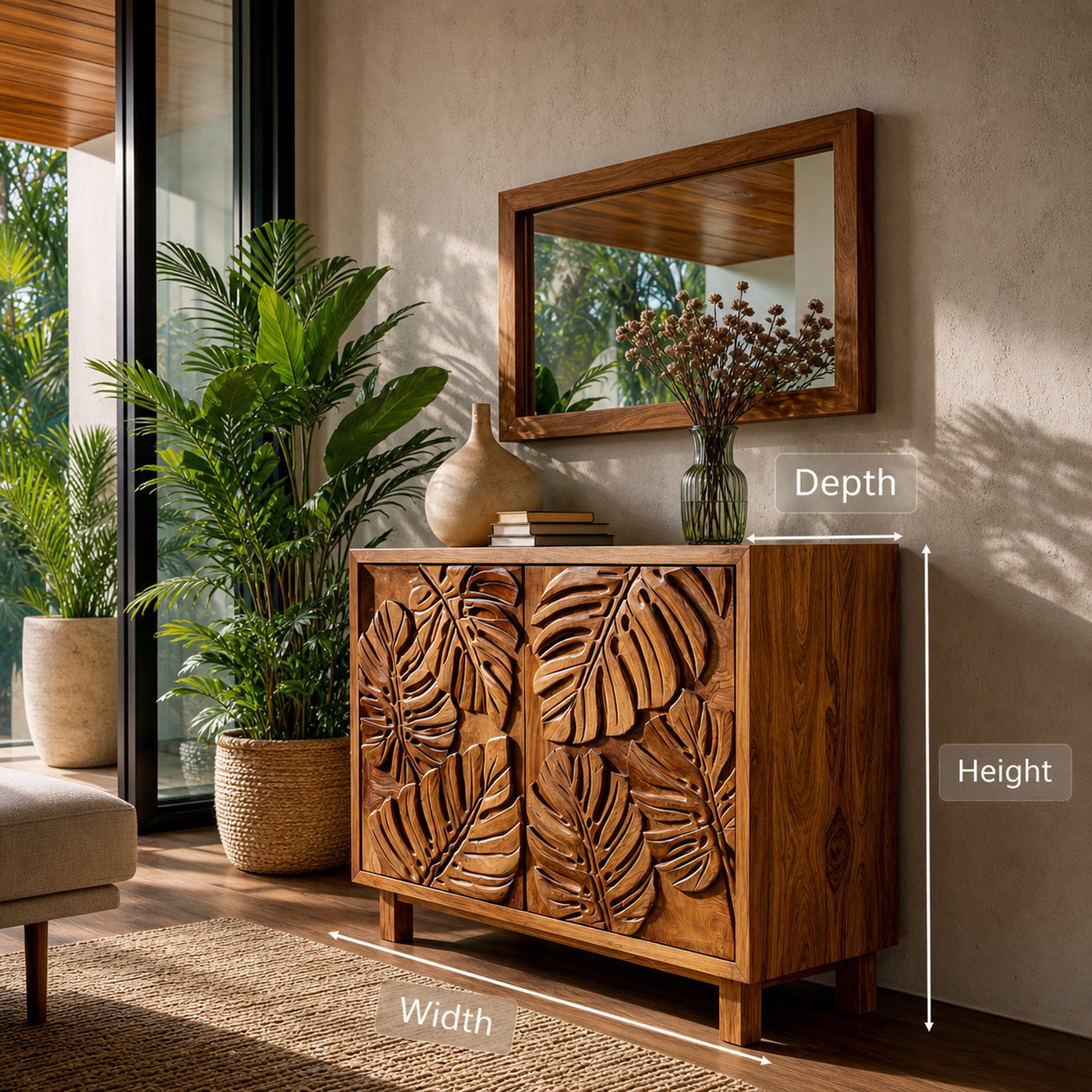 Modern Wooden Sideboard With Leaf Carved Doors For Home - product view 9