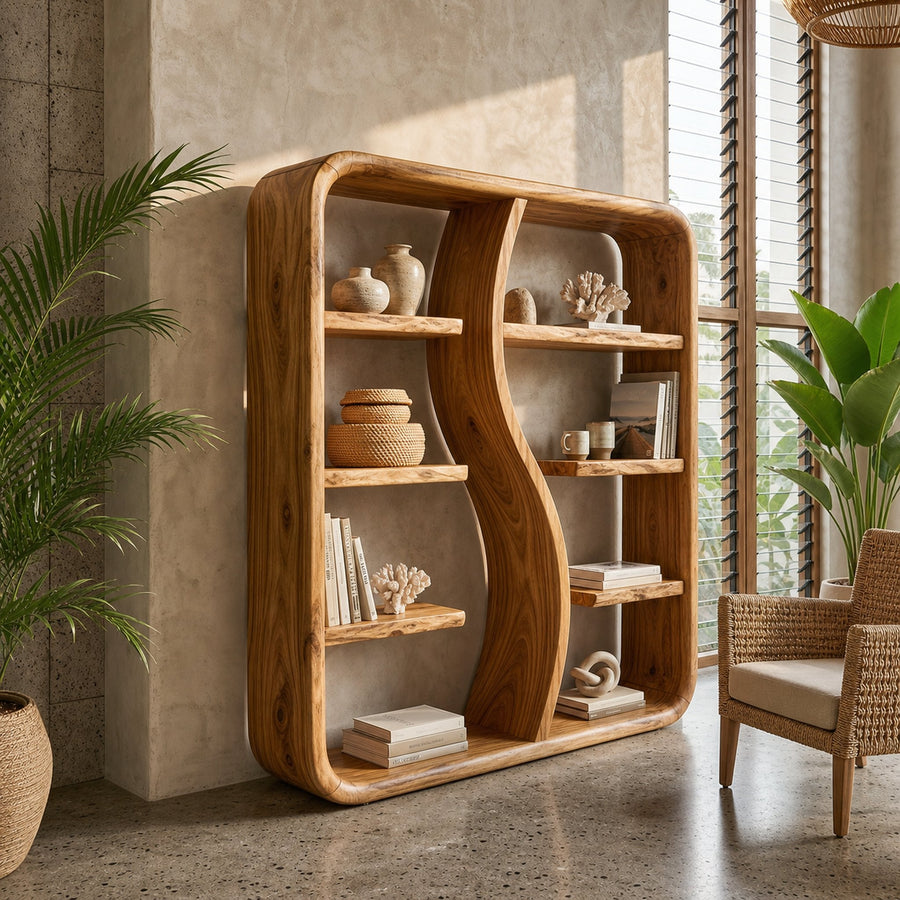 Modern Wooden Storage Bookshelf With Open Shelves