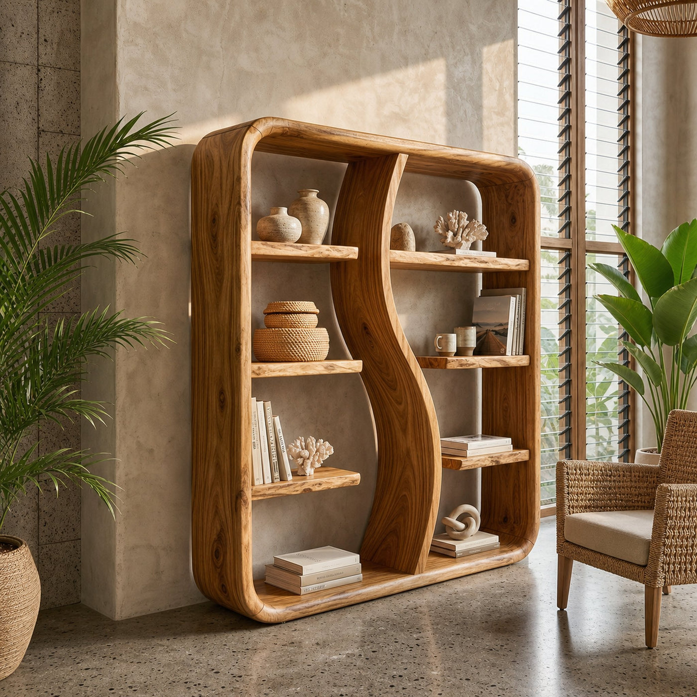 Modern Wooden Storage Bookshelf With Open Shelves