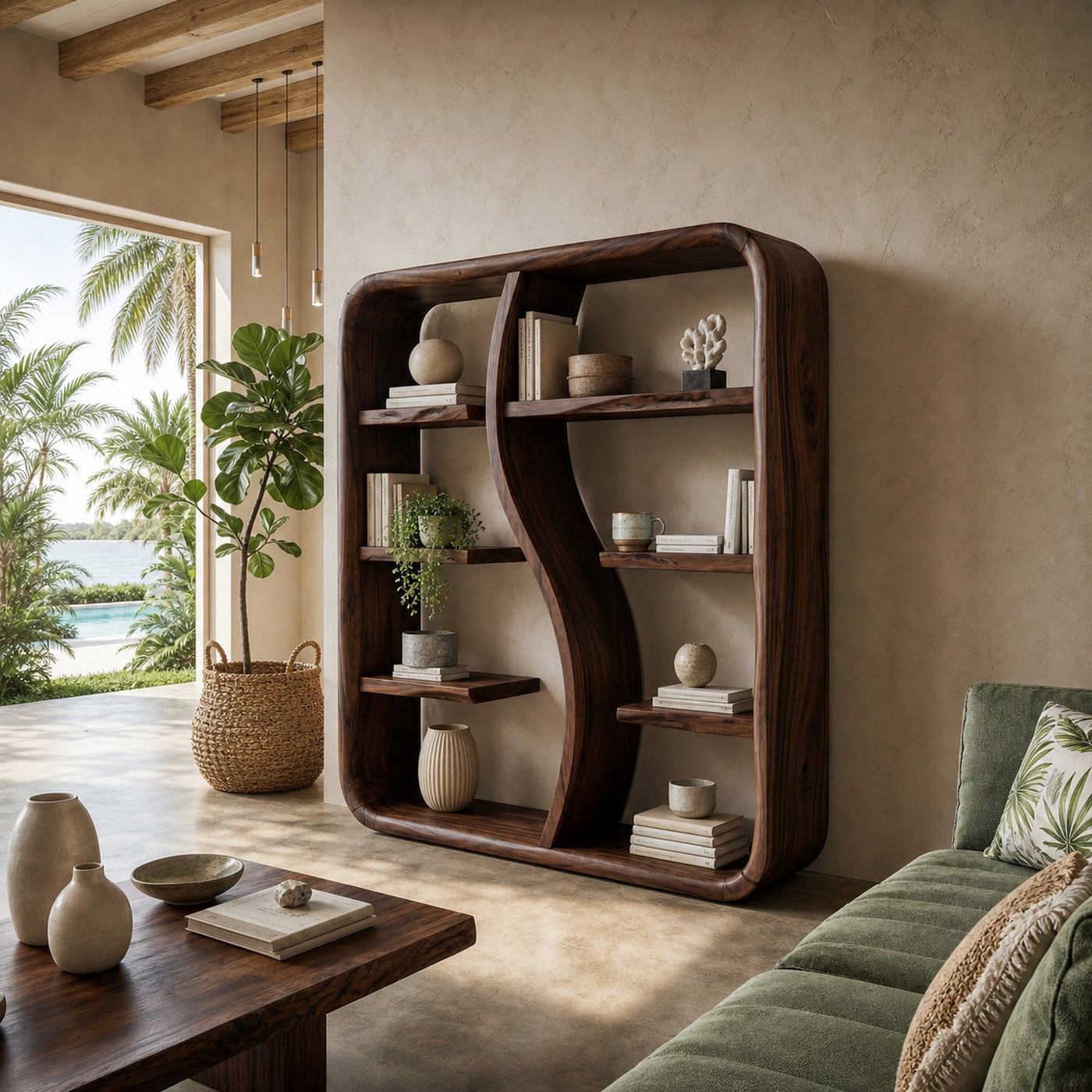 Modern Wooden Storage Bookshelf With Open Shelves - product view 7