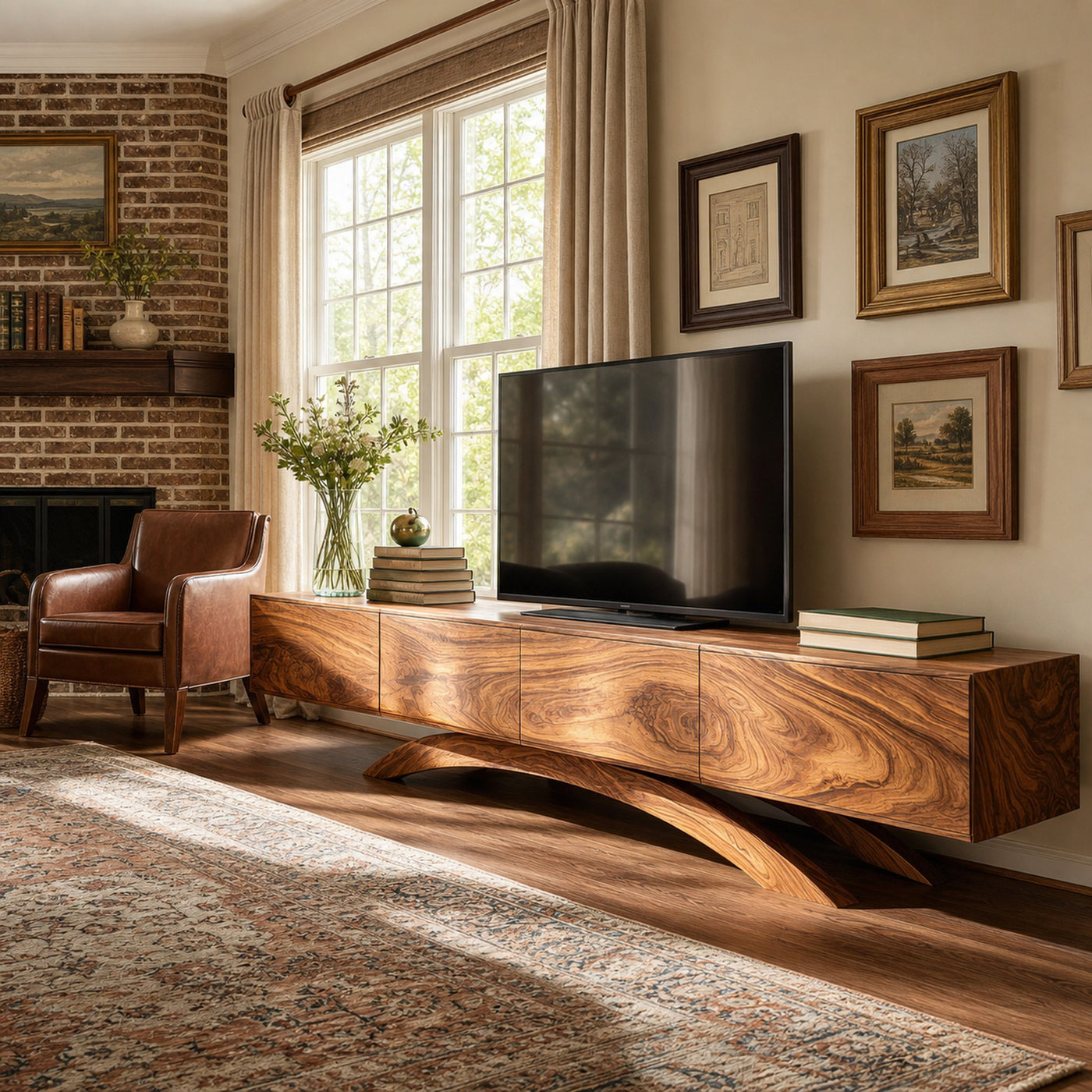 Modern Wooden TV Cabinet With Curved Base For Home Interior