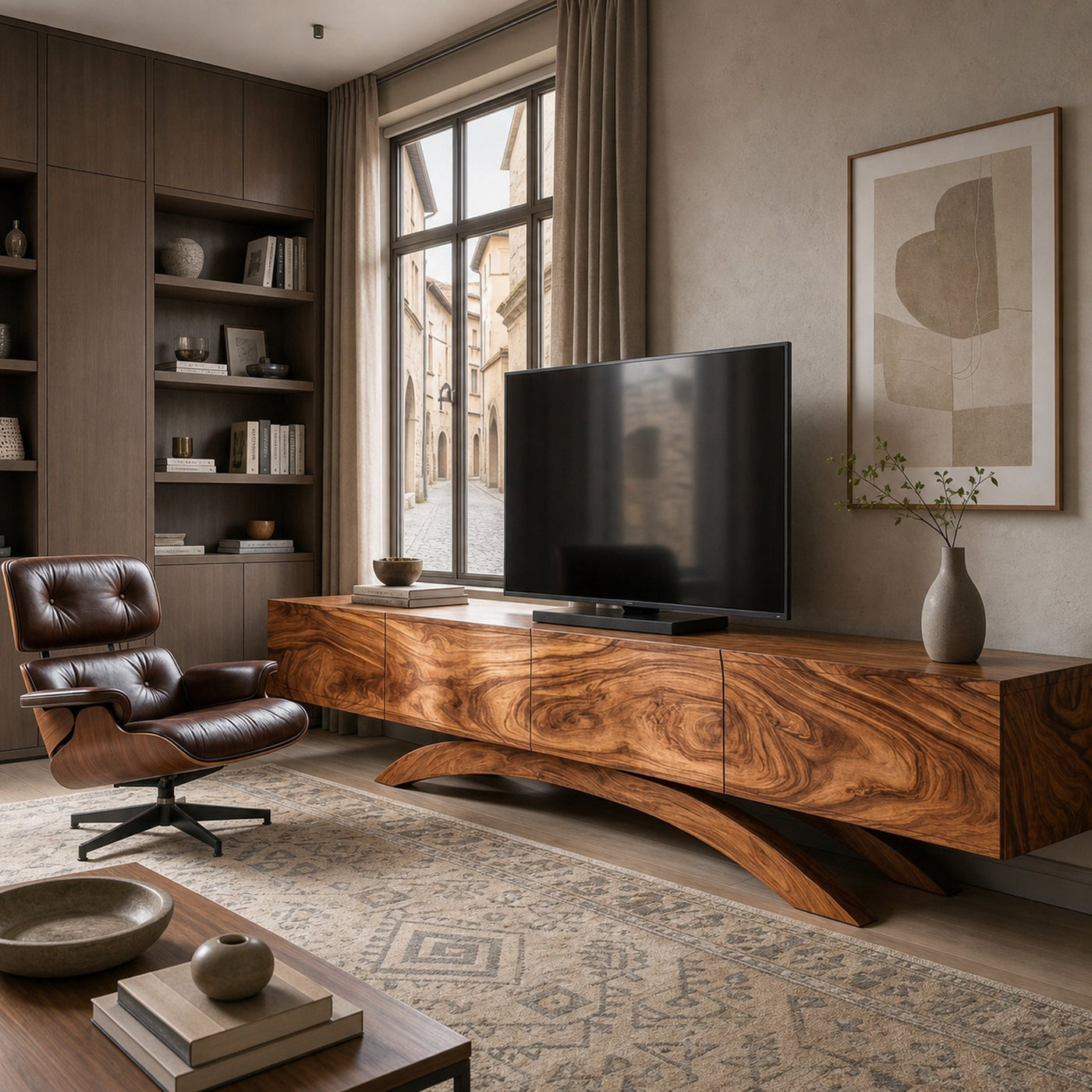 Modern Wooden TV Cabinet With Curved Base For Home Interior - product view 6