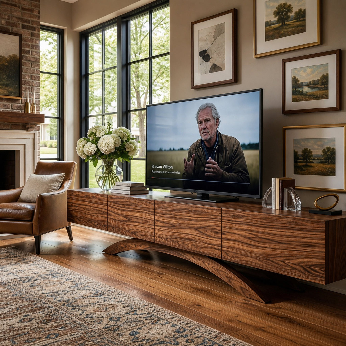 Modern Wooden TV Cabinet With Curved Base For Home Interior - product view 7