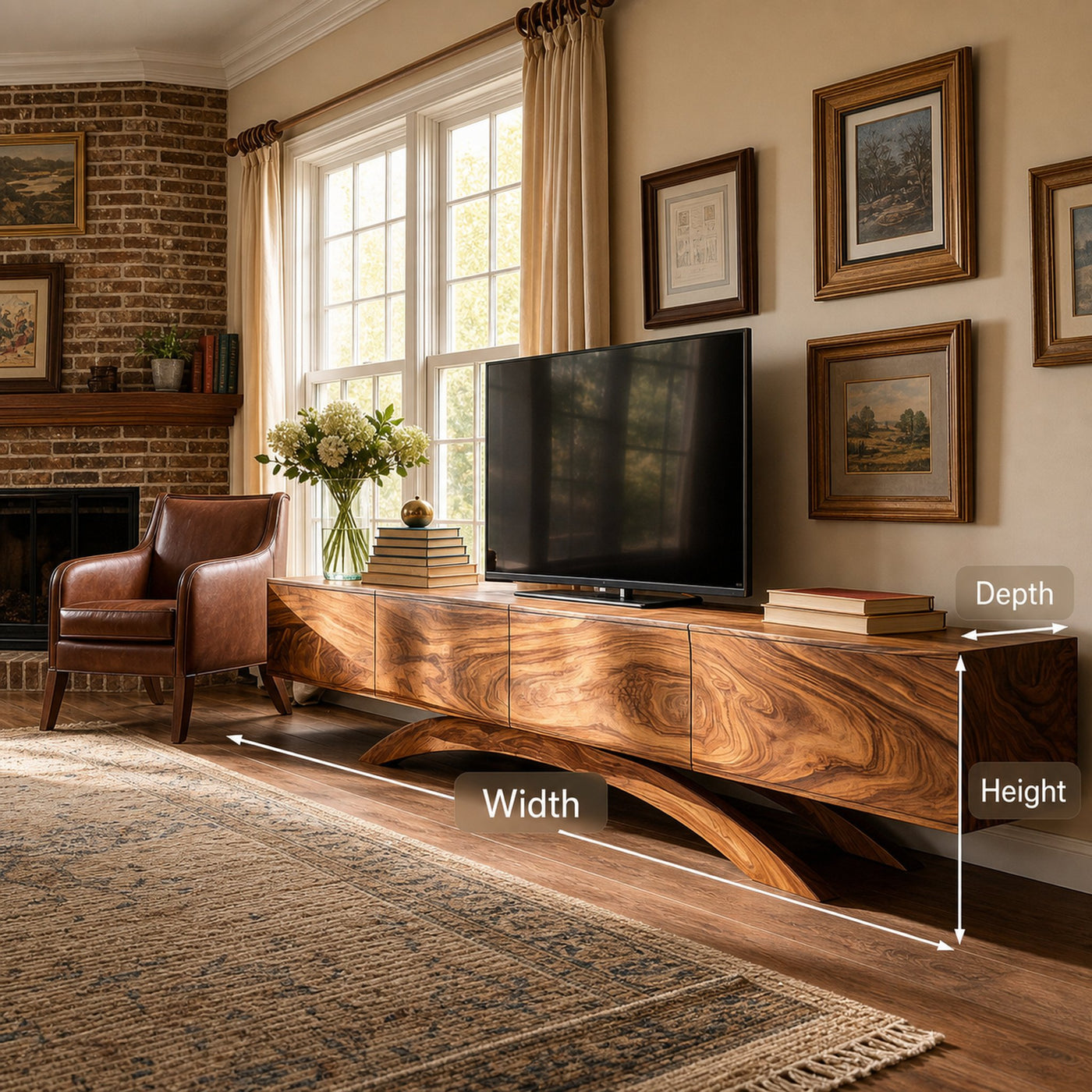 Modern Wooden TV Cabinet With Curved Base For Home Interior - product view 8