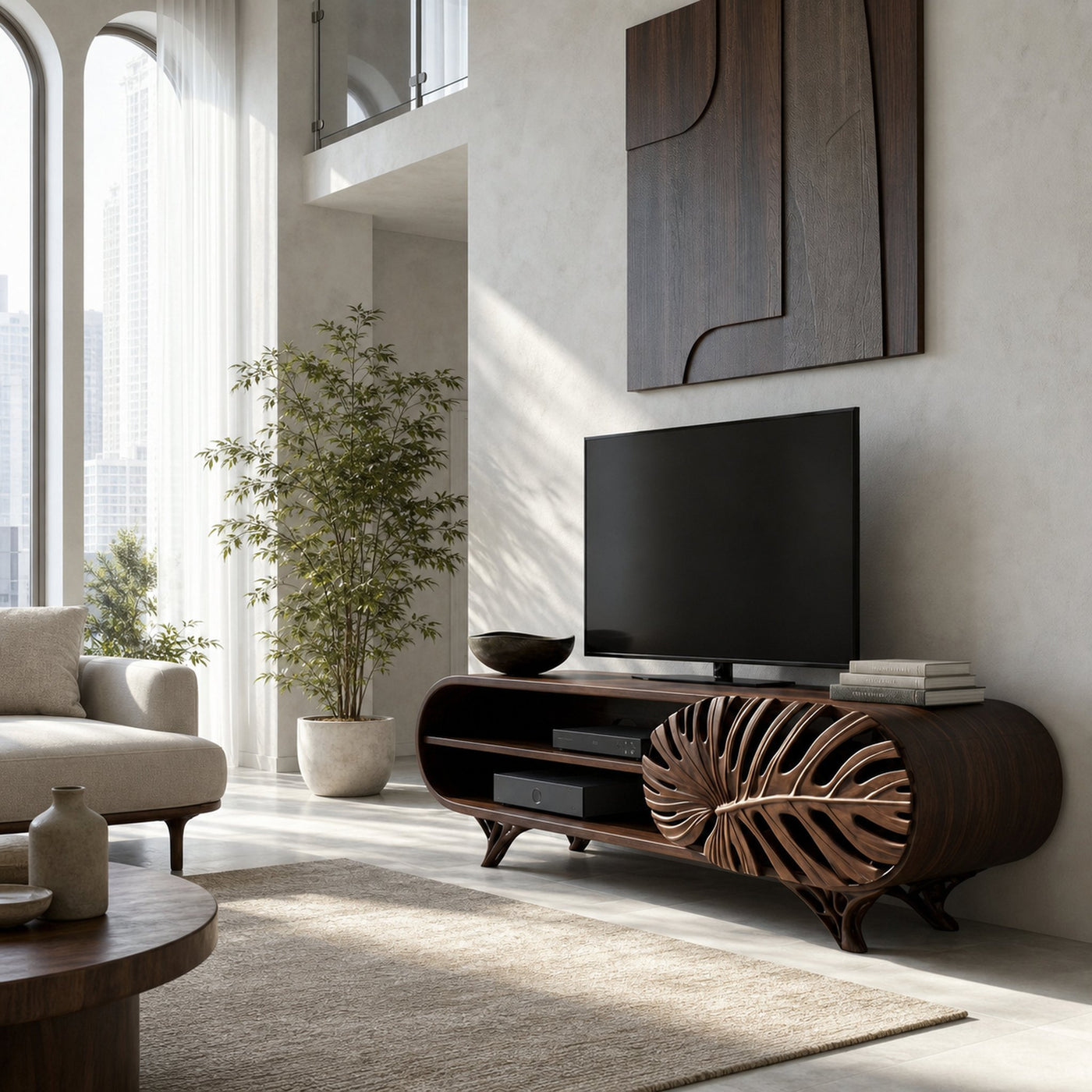 Modern Wooden TV Cabinet With Leaf Shape Door For Living - product view 7