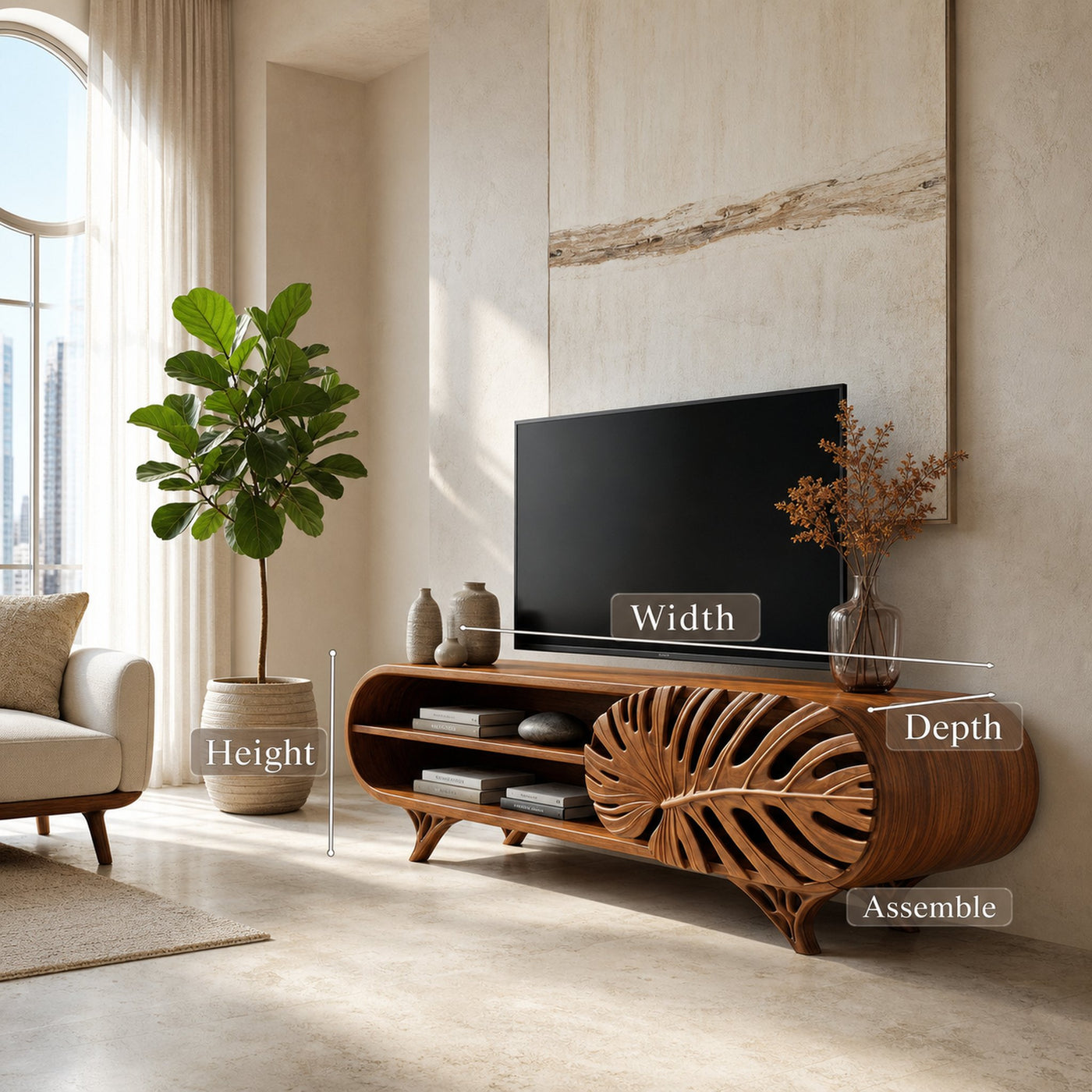 Modern Wooden TV Cabinet With Leaf Shape Door For Living - product view 8